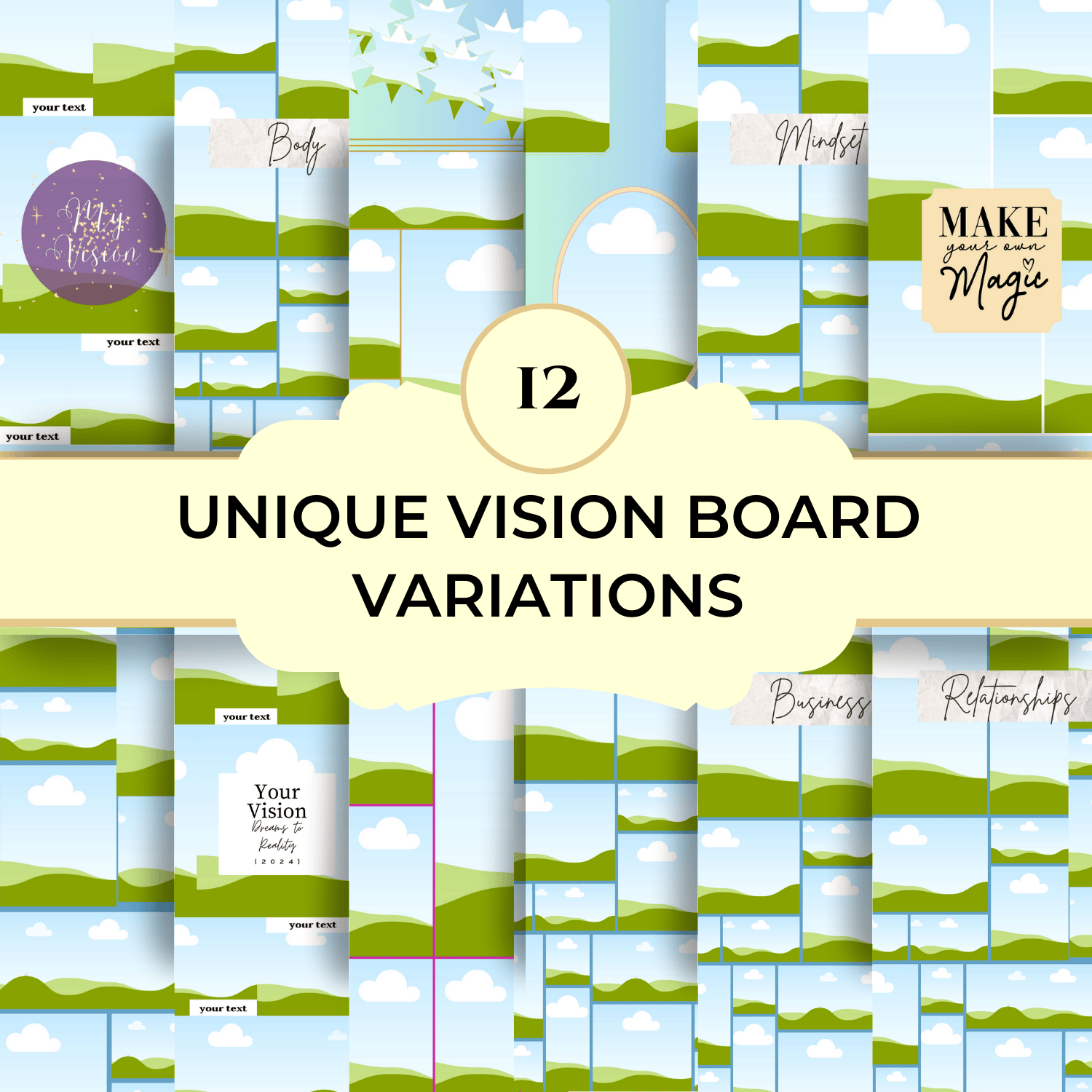 this is a mockup the various vision board templates for the canva template