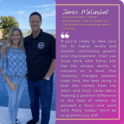 This is a picture of Patty Rose, founder of Polka Dot Patty Shop with James Malinchak top keynote speaker and  as seen on ABC's Secret Millionaire