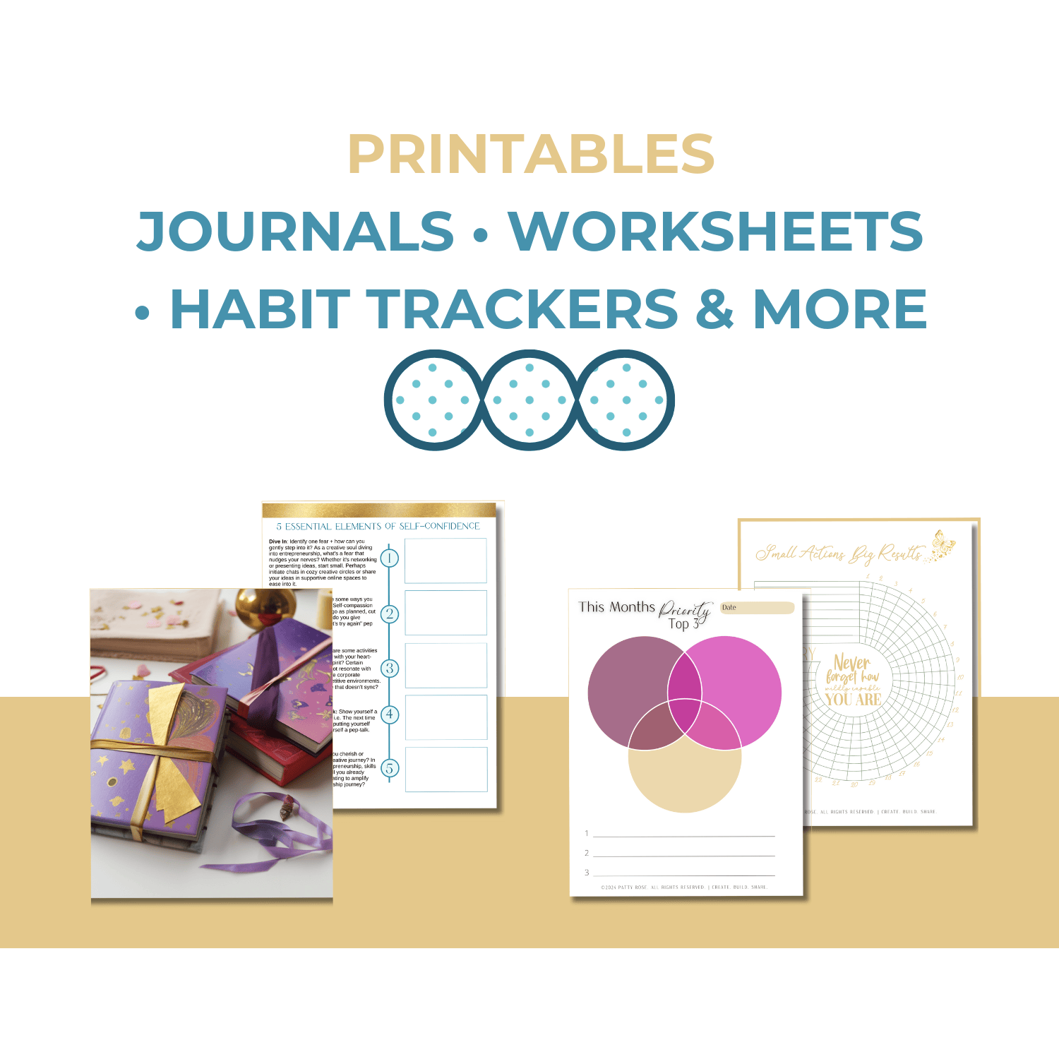 Title image for Printables, Journals, Worksheets, Habit Trackers & More Category on-The Polka Dot Patty Shop.